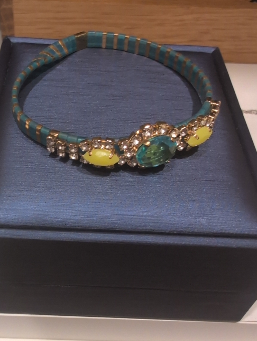 TAI Green and Yellow Crystal Stretch Bracelet - Women's Fashion Jewelry